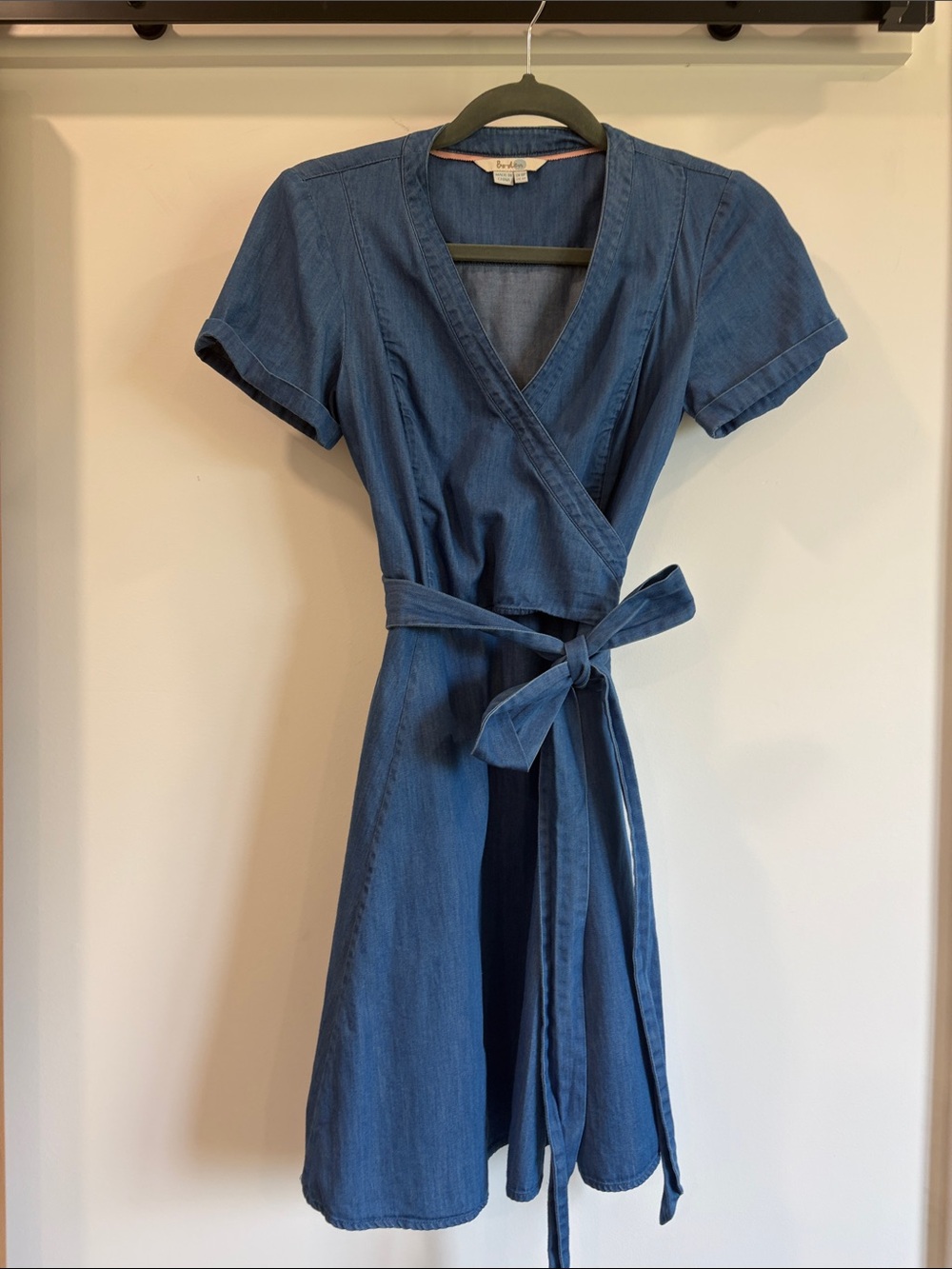 Boden Blue Chambray Denim Wrap Dress with Tie Waist
